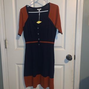 Navy blue and dark orange dress, sz14